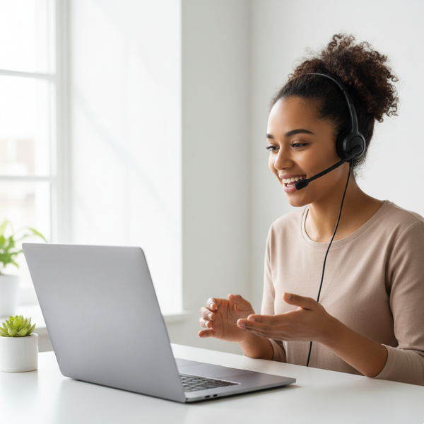 Tutor giving lesson online